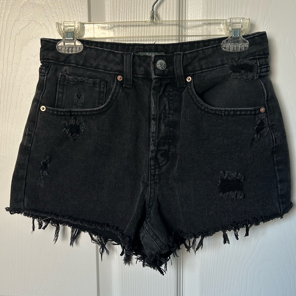 Wild Fable Black Distressed Ultra High Waisted Denim Jean Cutoff Short Size 2